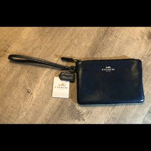 NWT Coach Navy Blue wristlet wallet card case